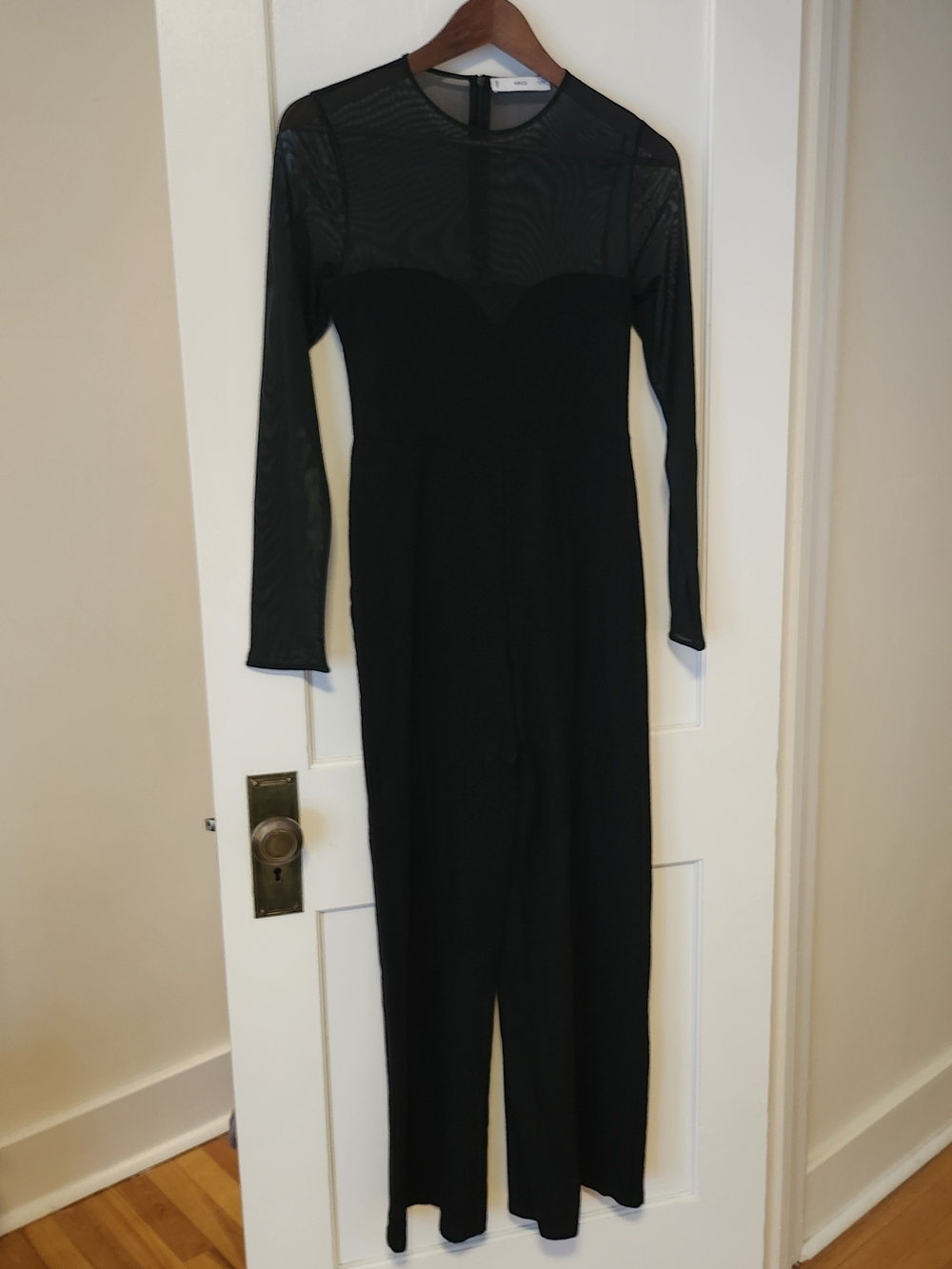 Mango Black Long-Sleeve Jumpsuit with Mesh Yoke